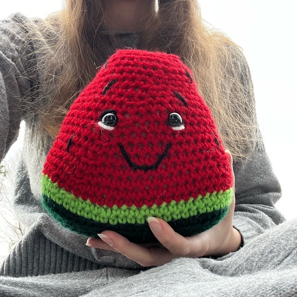 Hand Crochet ed Happy Little Watermelon Plushie Stuffed Animal! - Picture 10 of 12